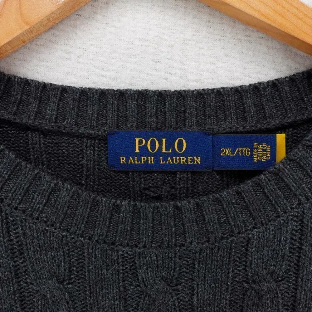 Polo Ralph Lauren Cable Knit Knitted Slim Fit Sweatshirt Grey XXL